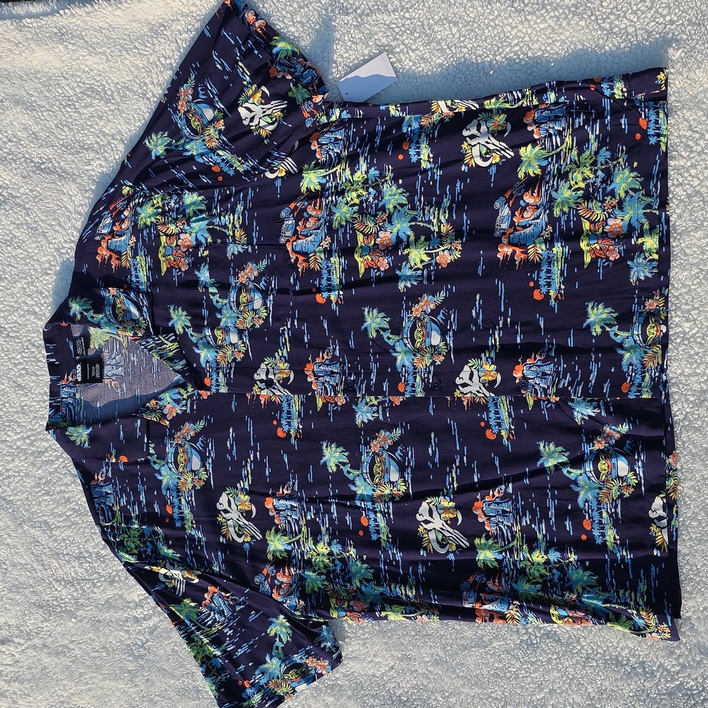 Men's 3X Star Wars Grogru Baby Yoda Tropical Button Down Polo Island Navy Blue
